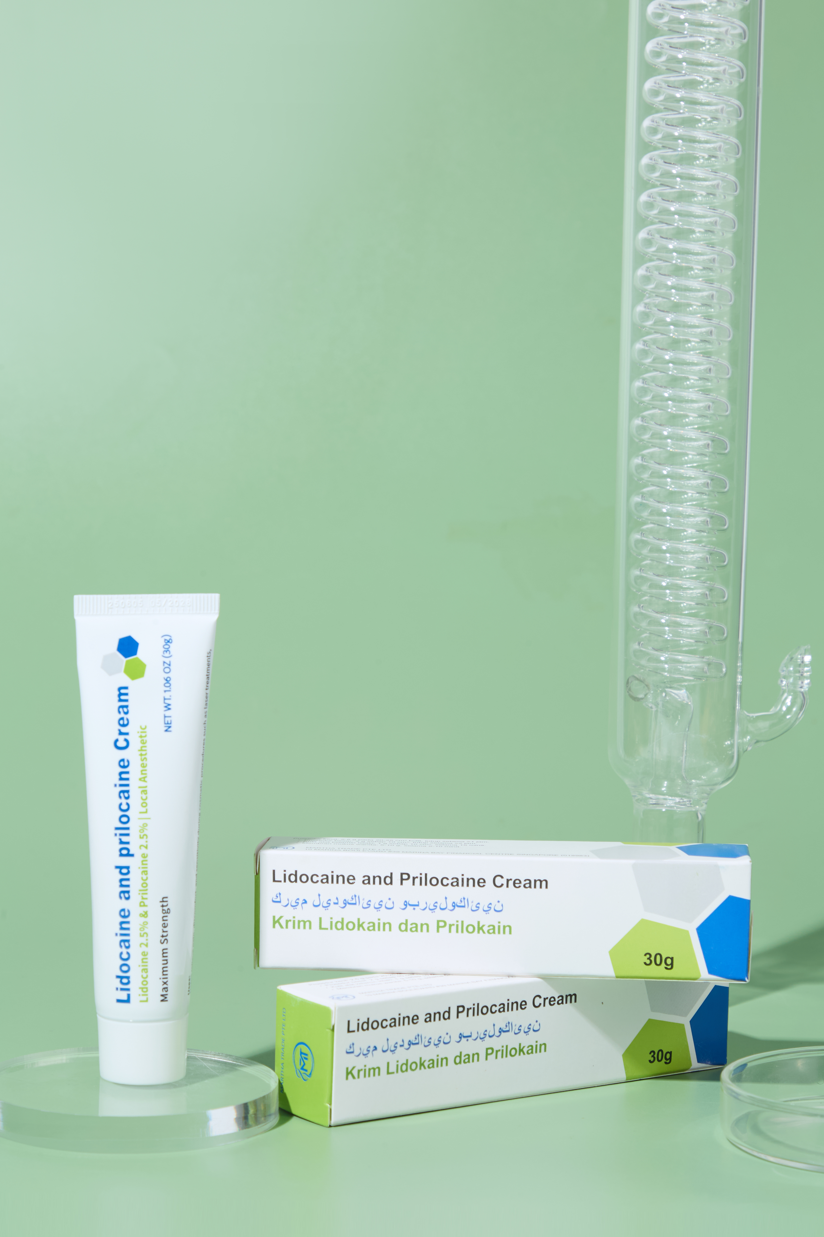 Complete lidocaine product line display showing various packaging options for medical facilities bulk ordering
